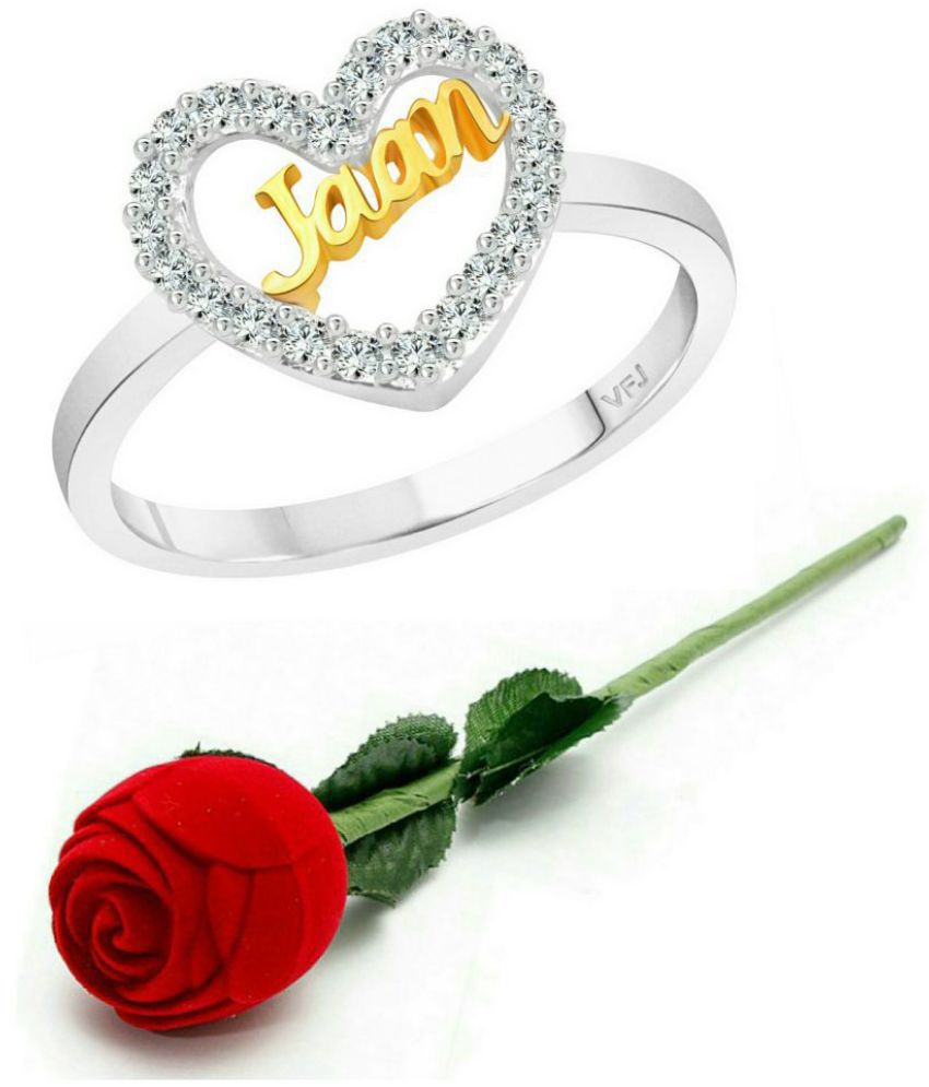     			Vighnaharta My Love "JAAN" CZ Rhodium Plated Alloy Ring with Rose Ring Box for Women and Girls - [VFJ1295ROSE10]