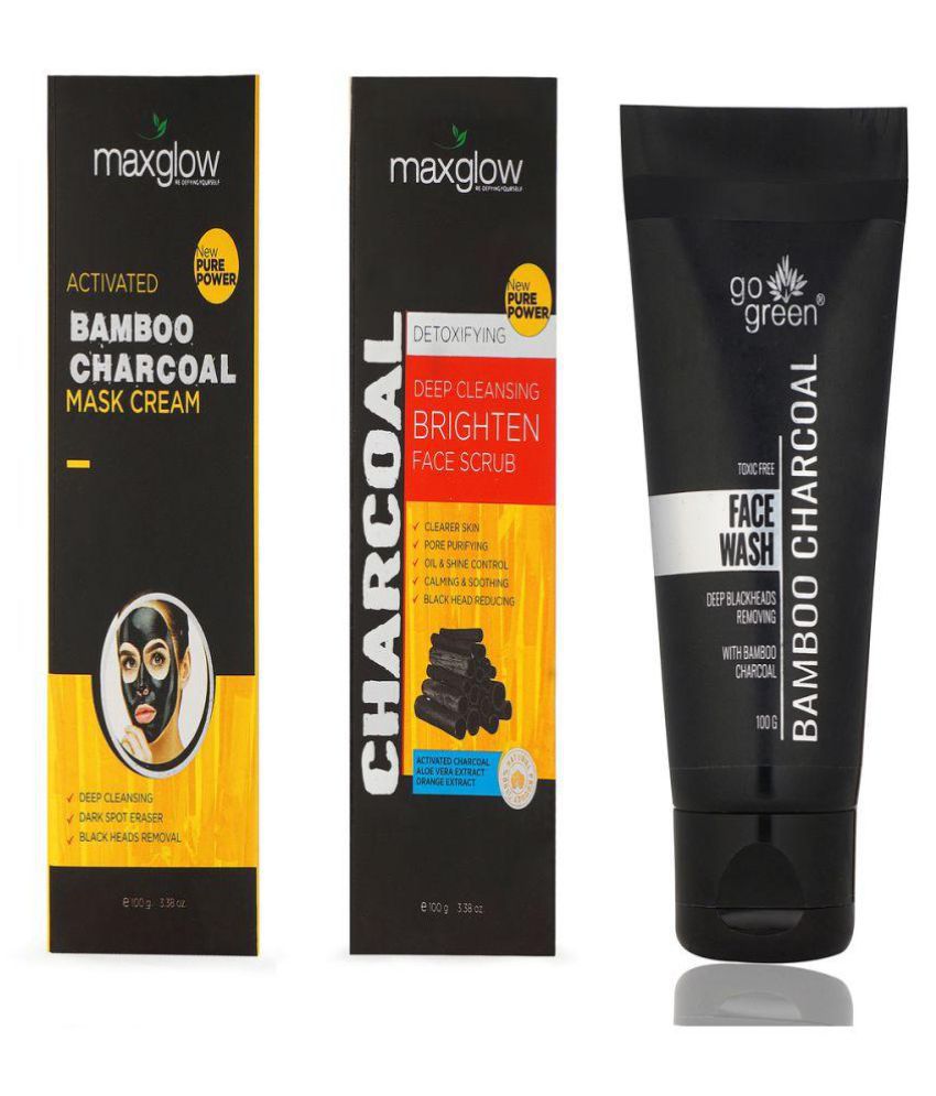     			MaxGlow CHARCOAL KIT - MASK, SCRUB & FACE WASH Face Pack Cream 300 gm Pack of 3