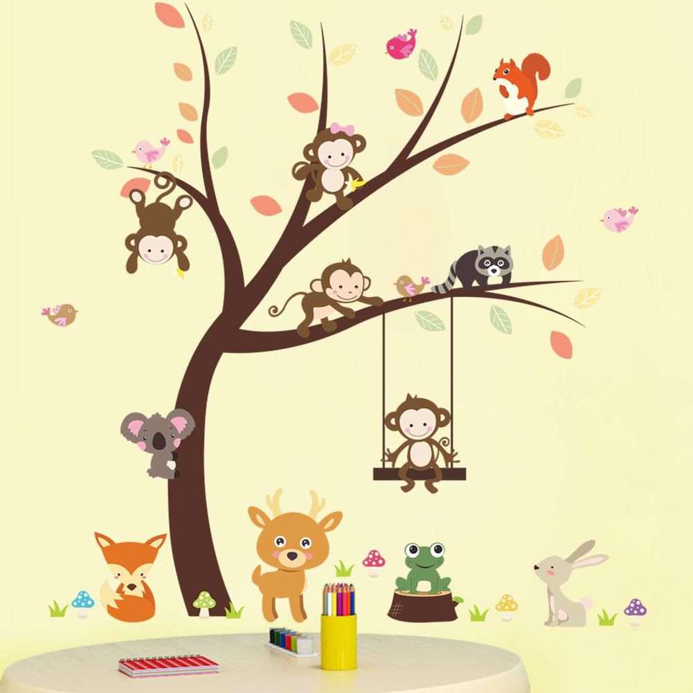 Cartoon Children's Room Bedroom Jungle Owls Monkey Tree Cute Owl Animal  Wall Stickers Home Decor Kids: Buy Online at Best Price in India - Snapdeal