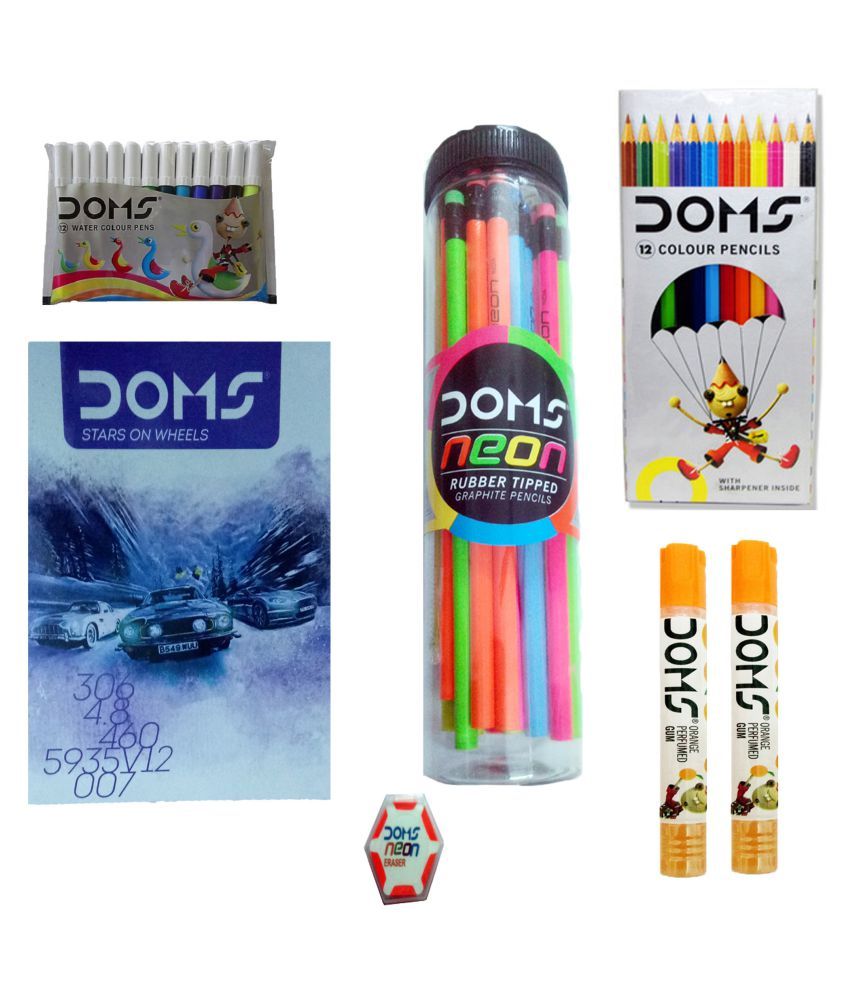 DOMS NOTE BOOK + DOMS NEON GRAPHITE PENCIL ( +1 SHARPENER + 1 ERASER