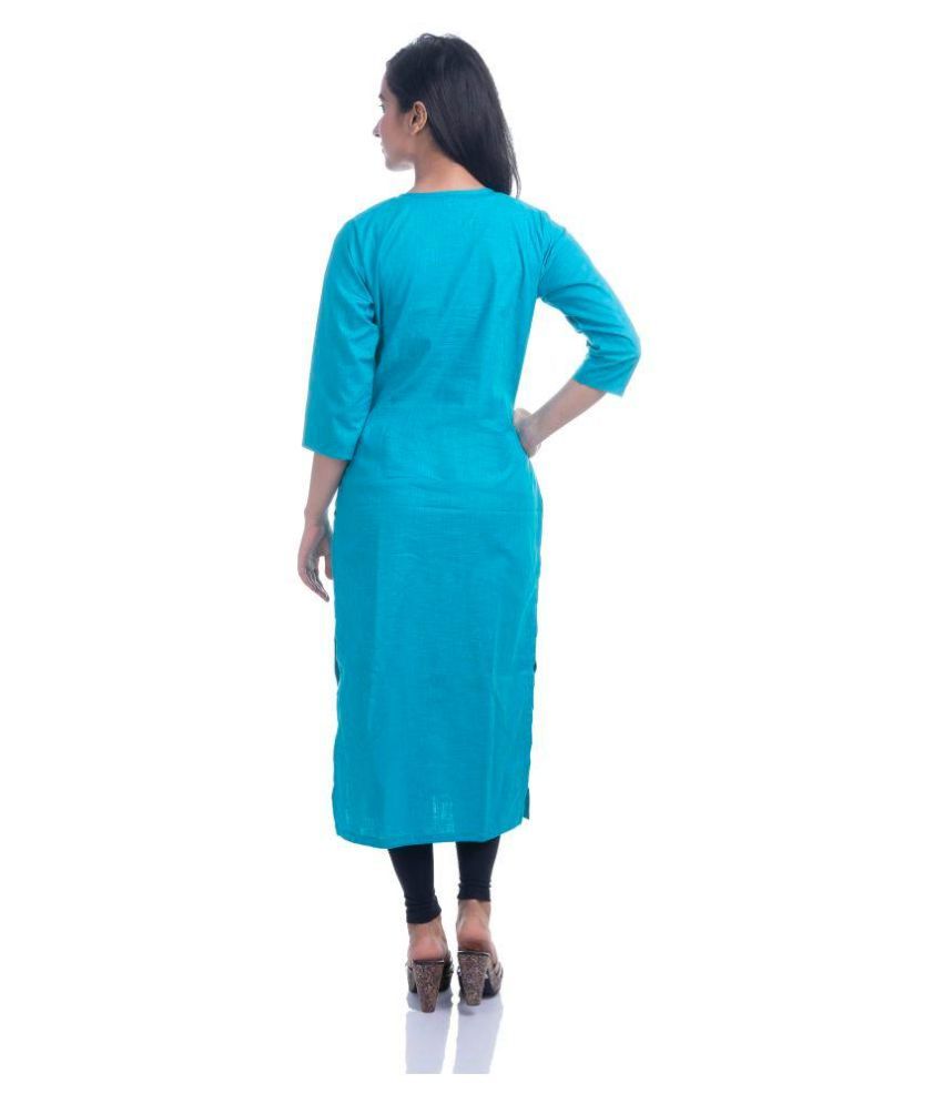 Poonam Enterprises Turquoise Cotton Straight Kurti Buy Poonam