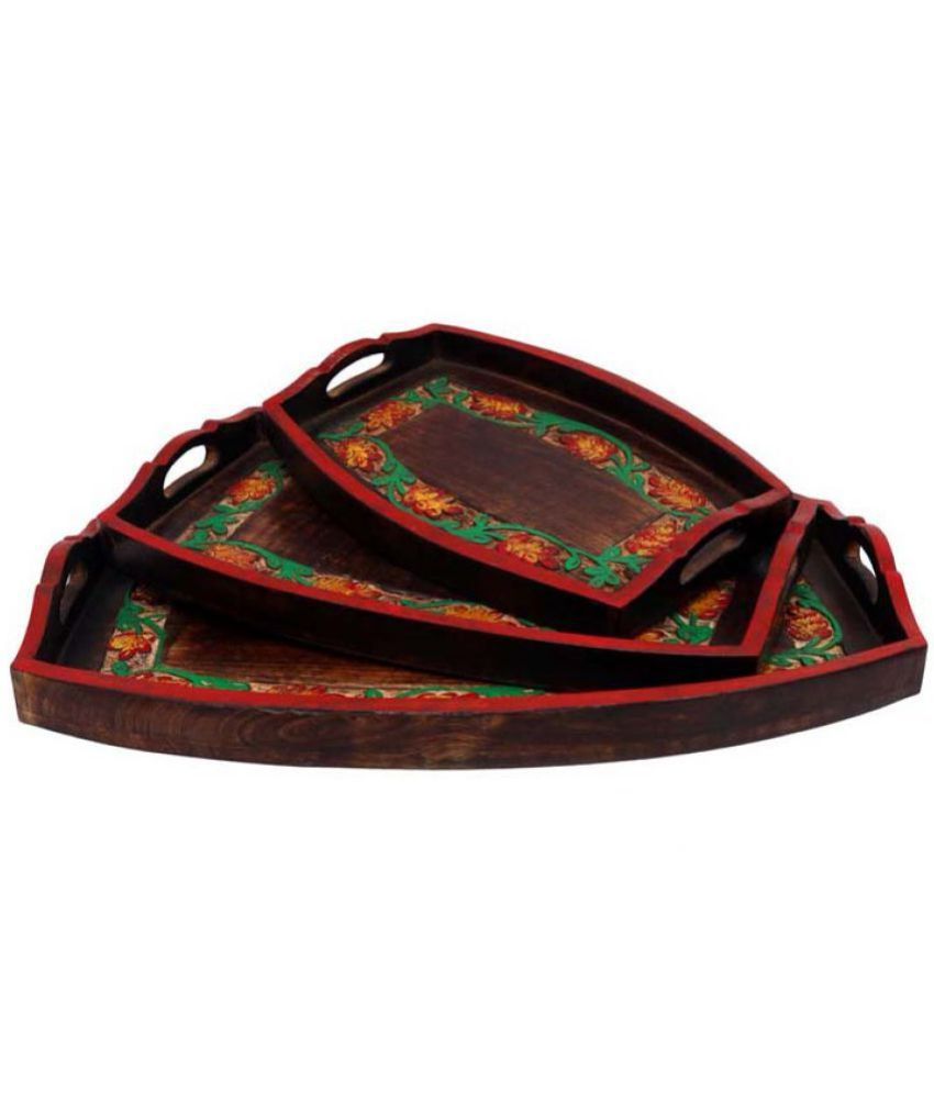 Decorative Designer Wooden Madhubani Painting Trays for Serving Snacks