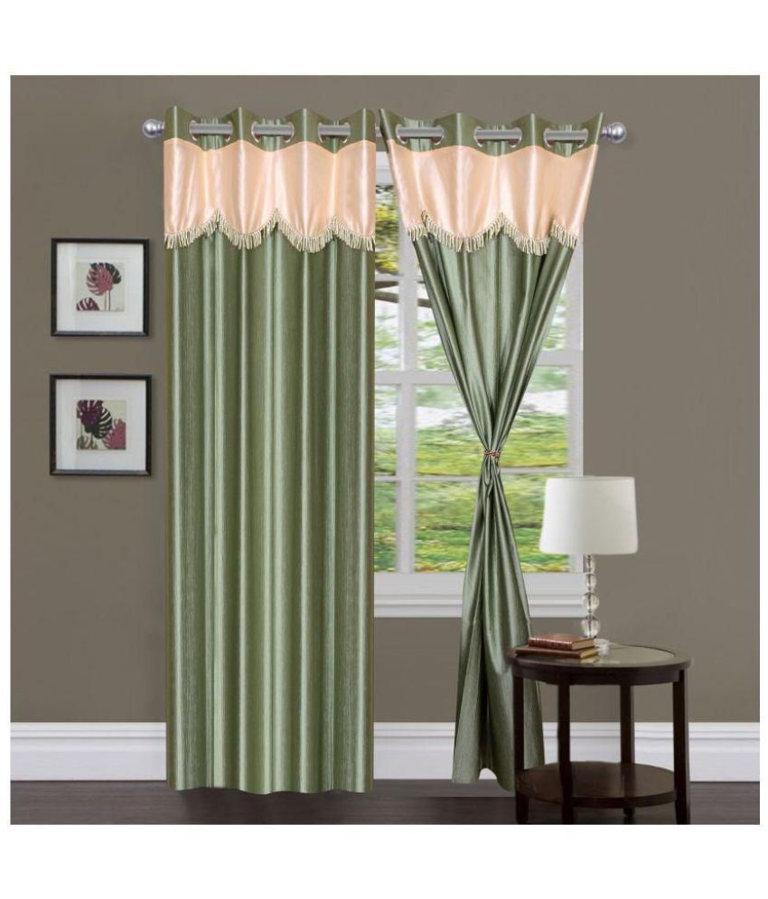     			Panipat Textile Hub Solid Semi-Transparent Eyelet Door Curtain 7 ft Pack of 3 -Green
