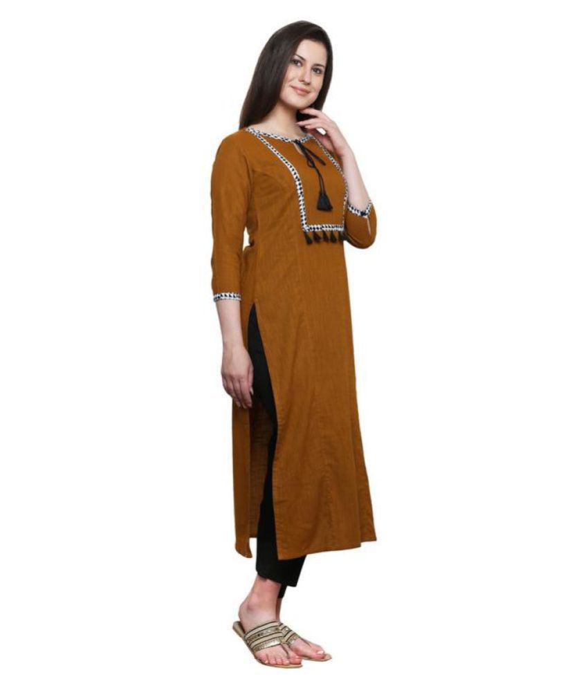 Jaipur Attire Brown Cotton Straight Kurti Buy Jaipur Attire Brown