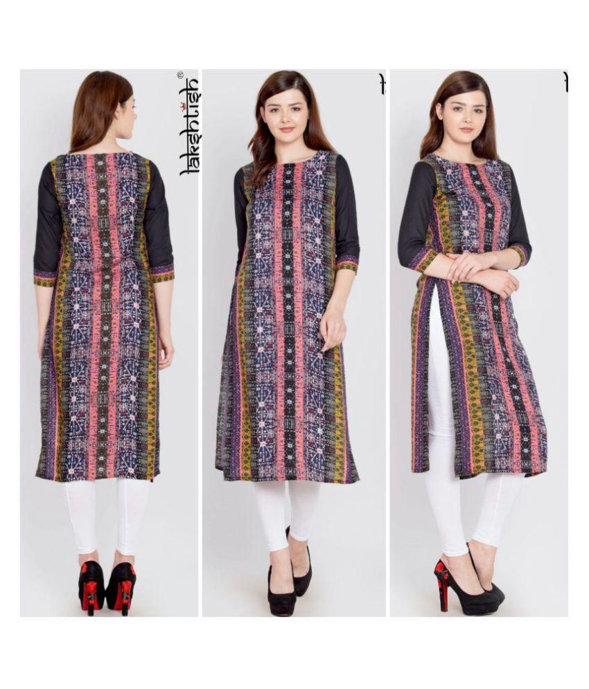 Lakshtish Black Rayon Straight Kurti - Buy Lakshtish Black Rayon ...