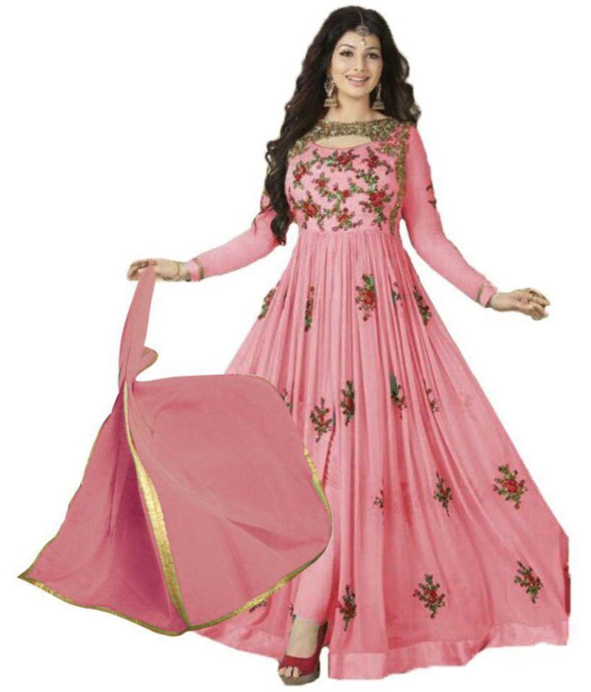 Wommaniya Impex Pink Georgette Anarkali Semi Stitched Suit Buy Wommaniya Impex Pink Georgette