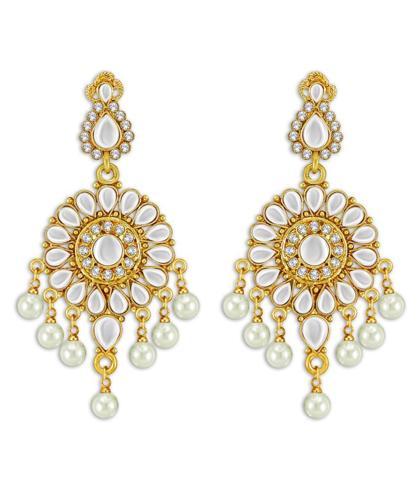     			Spargz Traditional Pearl Gold Plated American Diamond Festive Wear Dangle Earring