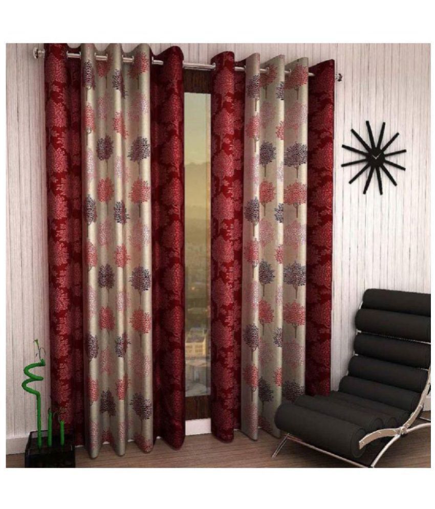     			Tanishka Fabs Floral Semi-Transparent Eyelet Curtain 5 ft ( Pack of 4 ) - Maroon