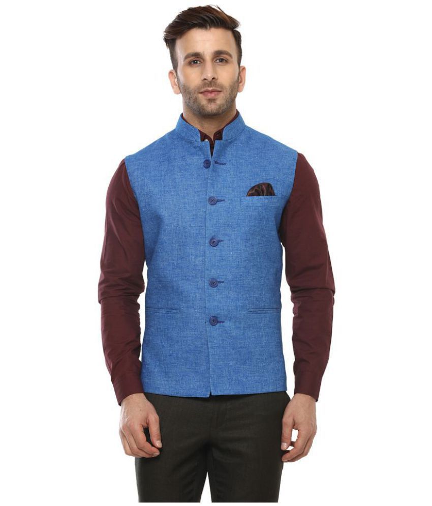 Hangup Blue Jute Nehru Jacket - Buy Hangup Blue Jute Nehru Jacket ...