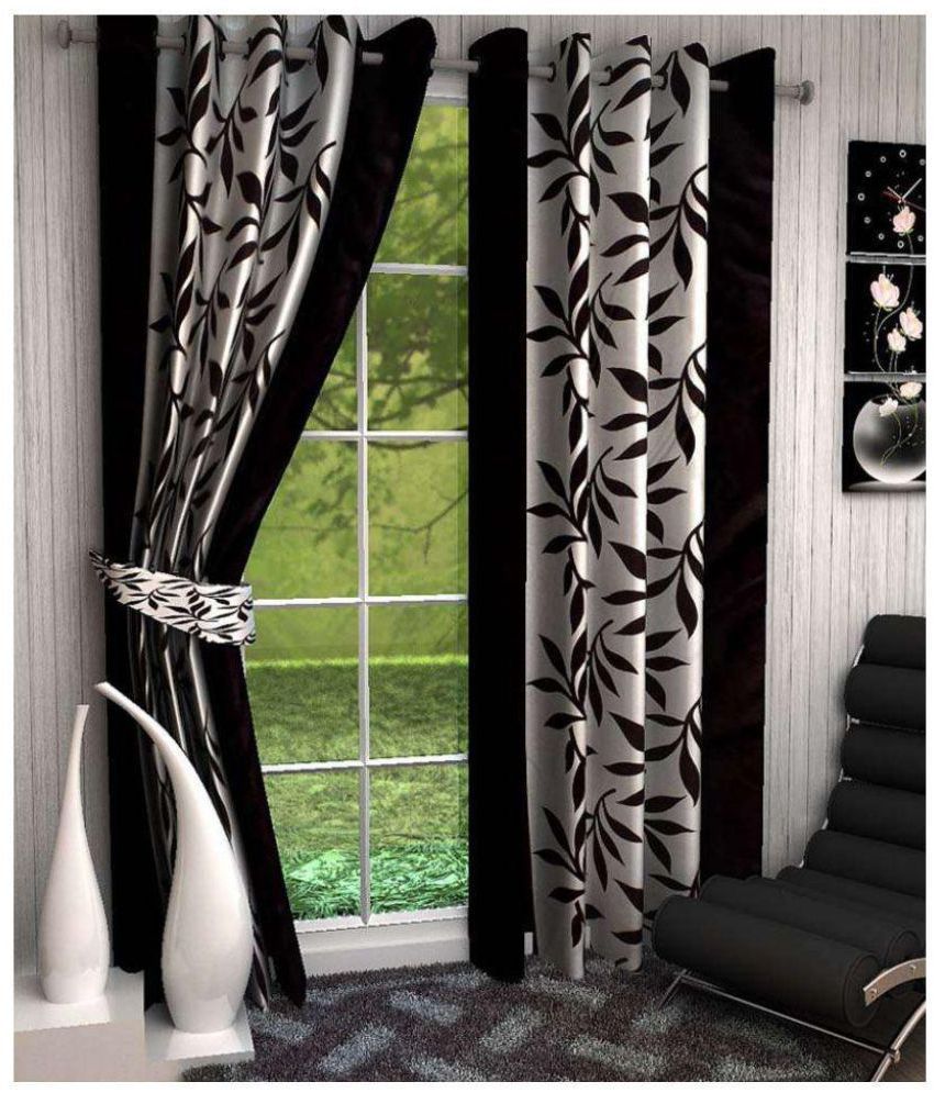     			Panipat Textile Hub Printed Semi-Transparent Eyelet Window Curtain 5 ft Pack of 4 -Black