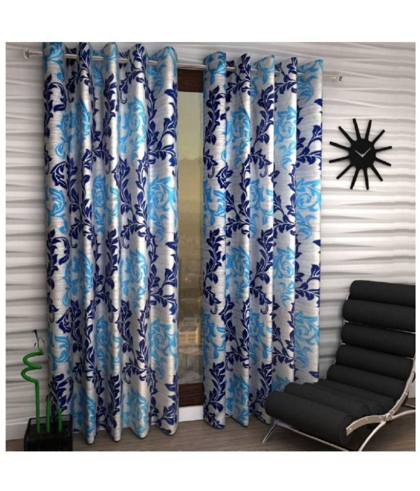     			Tanishka Fabs Floral Semi-Transparent Eyelet Curtain 7 ft ( Pack of 2 ) - Blue