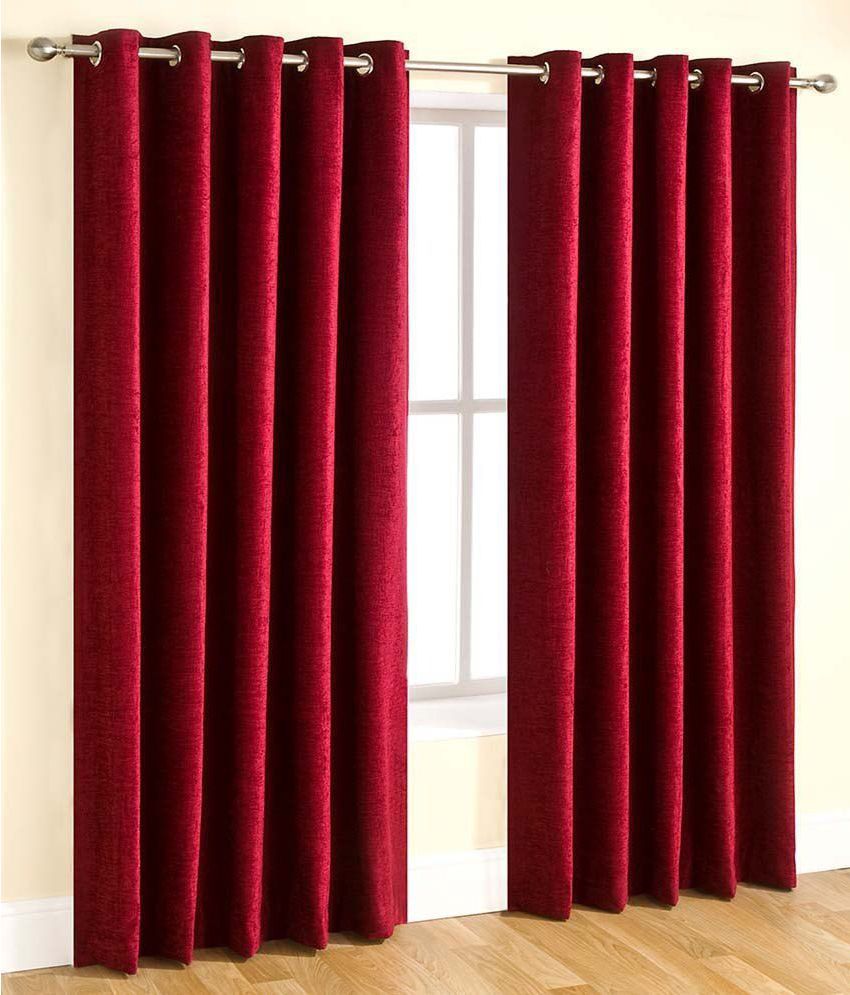     			Tanishka Fabs Solid Semi-Transparent Eyelet Curtain 5 ft ( Pack of 4 ) - Red