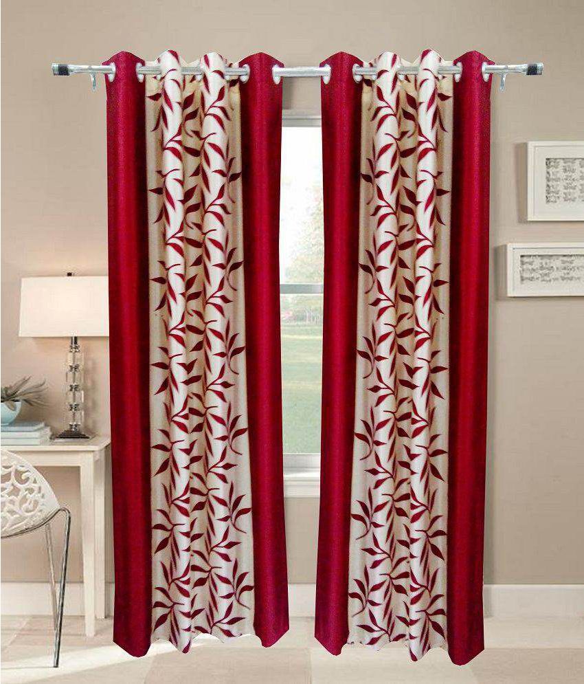     			Tanishka Fabs Floral Room Darkening Eyelet Curtain 5 ft ( Pack of 4 ) - Red