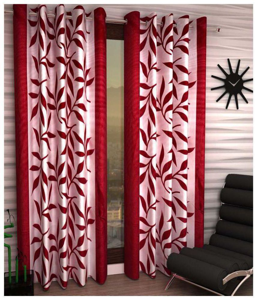     			Tanishka Fabs Floral Semi-Transparent Eyelet Window Curtain 5 ft Pack of 4 -Red
