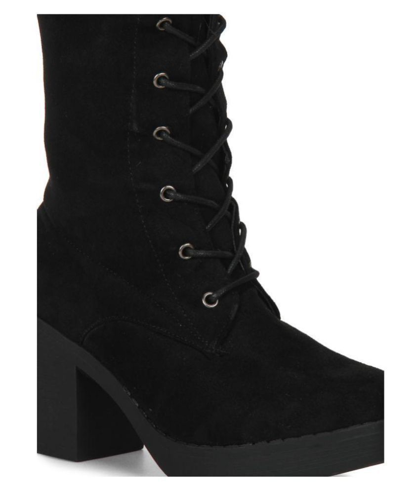 truffle collection heeled knee high boots in black