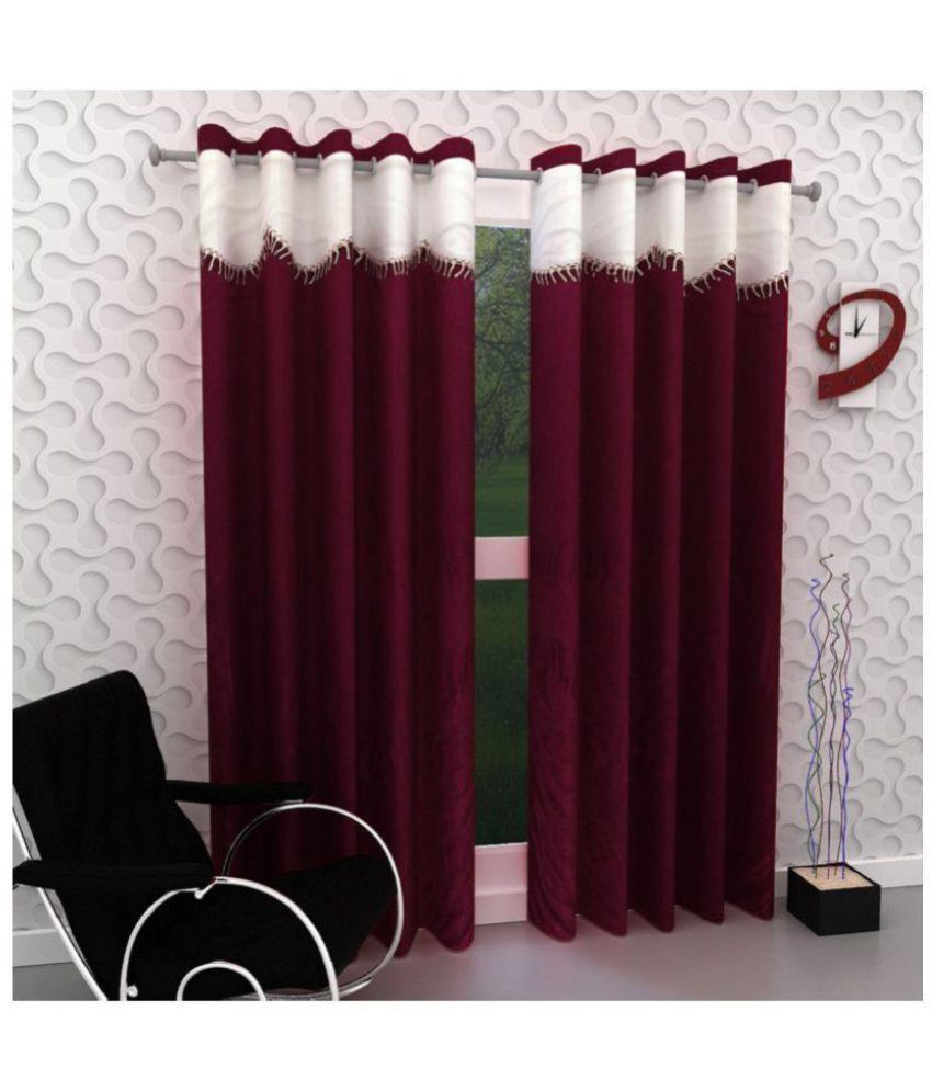     			Tanishka Fabs Solid Semi-Transparent Eyelet Window Curtain 5 ft Pack of 2 -Maroon