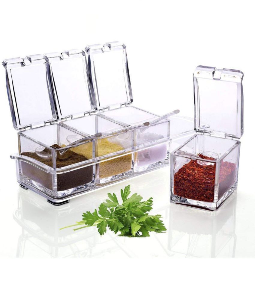 Kanha Crystal Seasoning Acrylic Box Pepper Salt Spice Rack Plastic 4