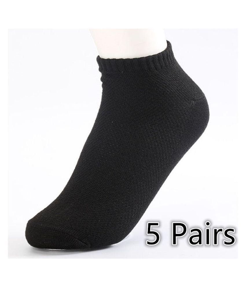 5 Pairs Black Men Cotton Breathable Ankle Low Cut Socks: Buy Online at ...
