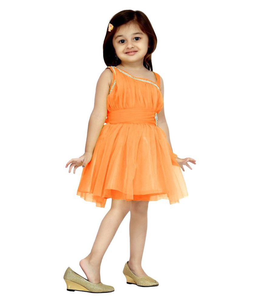 Aarika Orange Sleeveless Frock - Buy Aarika Orange Sleeveless Frock ...
