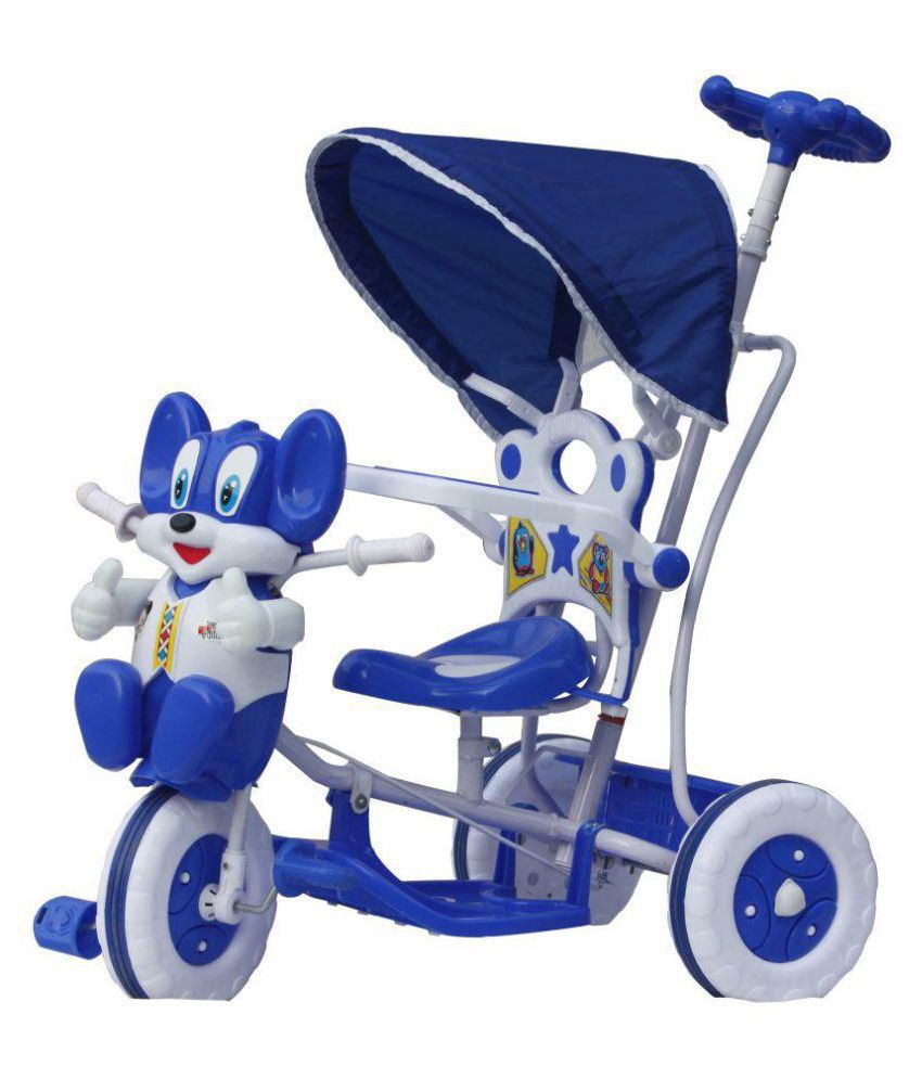     			Attractive Baby tricycle Blue & white colour with cute cartoon face with shade and musical for 1-3 yrs baby