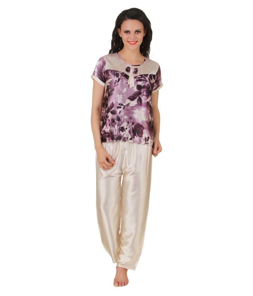     			Fasense Satin Nightsuit Sets - Purple