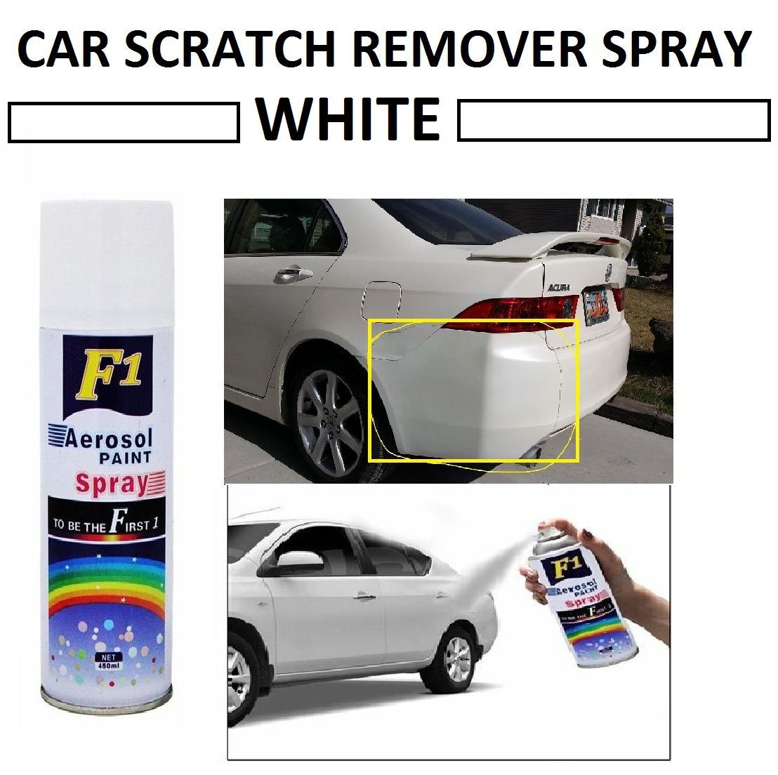 F1 Car Scratch Remover Touchup Spray Paint 450ml White Colour