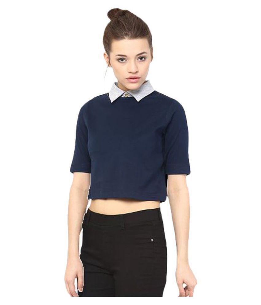     			Miss Chase Cotton Crop Tops - Navy