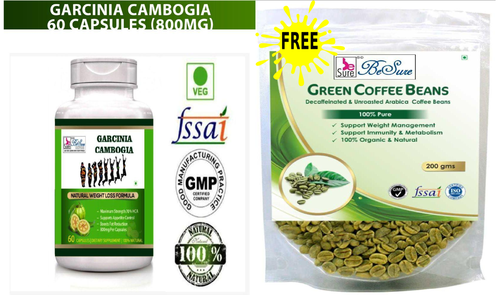     			BeSure Garcinia Cambogia 60 Caps-Green Coffee Beans Free 800 mg Unflavoured