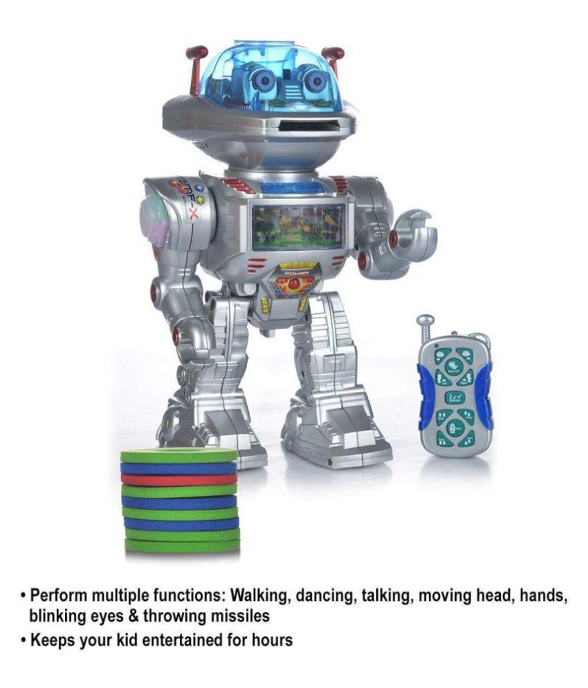 Interactive Robot with Led Eyes Toy For Kids Walks Talks Dance Fires Soft Discs 
