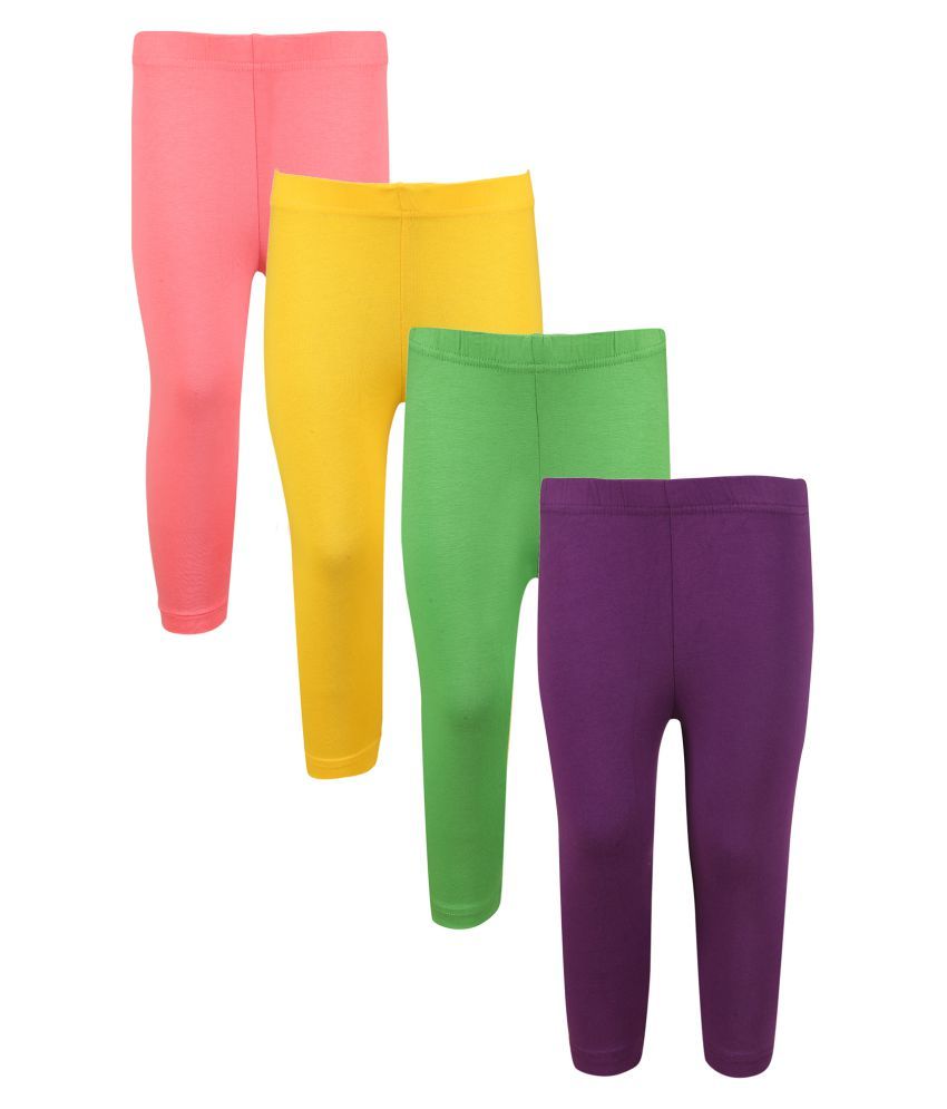     			GREENWICH LIGHT PINK,YELLOW,GREEN and PURPLE GIRLS CAPRI LEGGINGS - PACK OF 4