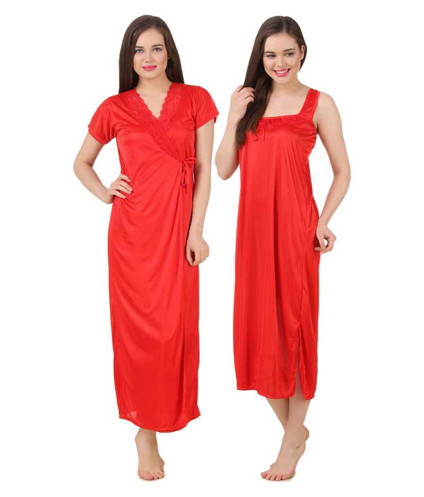     			Fasense Satin Nighty & Night Gowns - Red