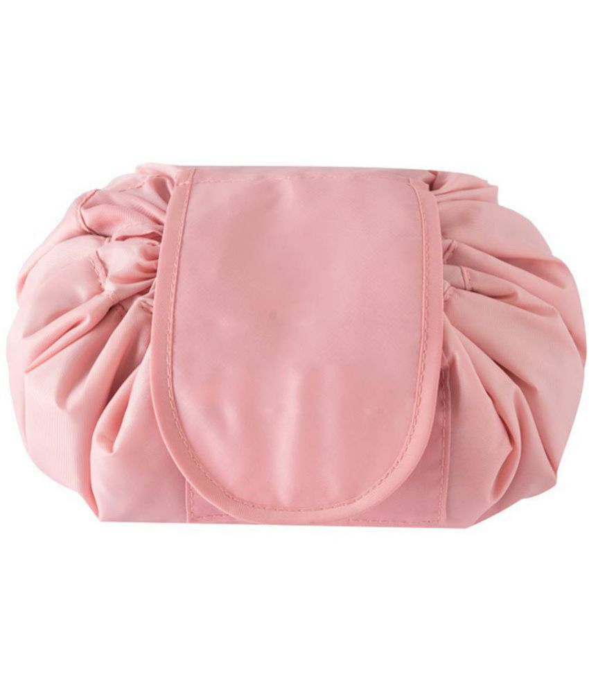     			House Of Quirk Pink Lazy Cosmetic Bag Drawstring Travel Makeup Pouch