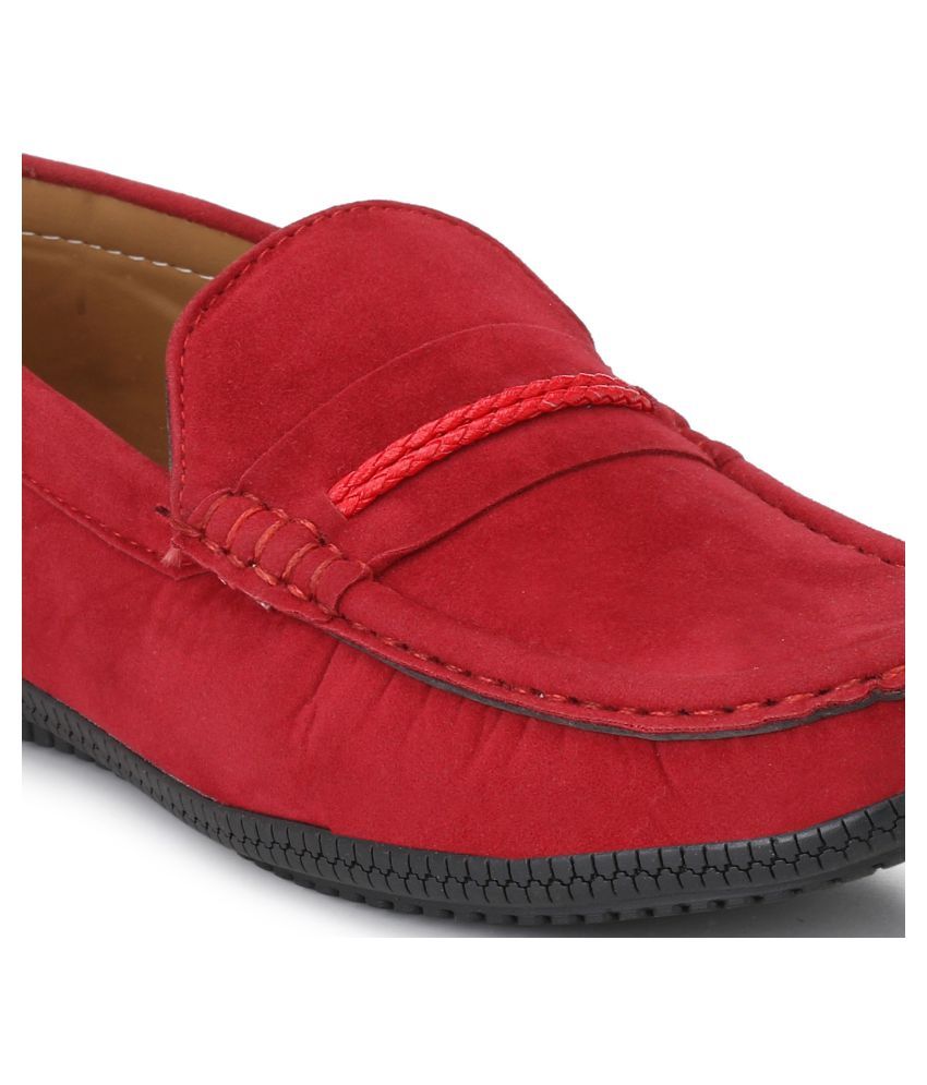 red flat loafers