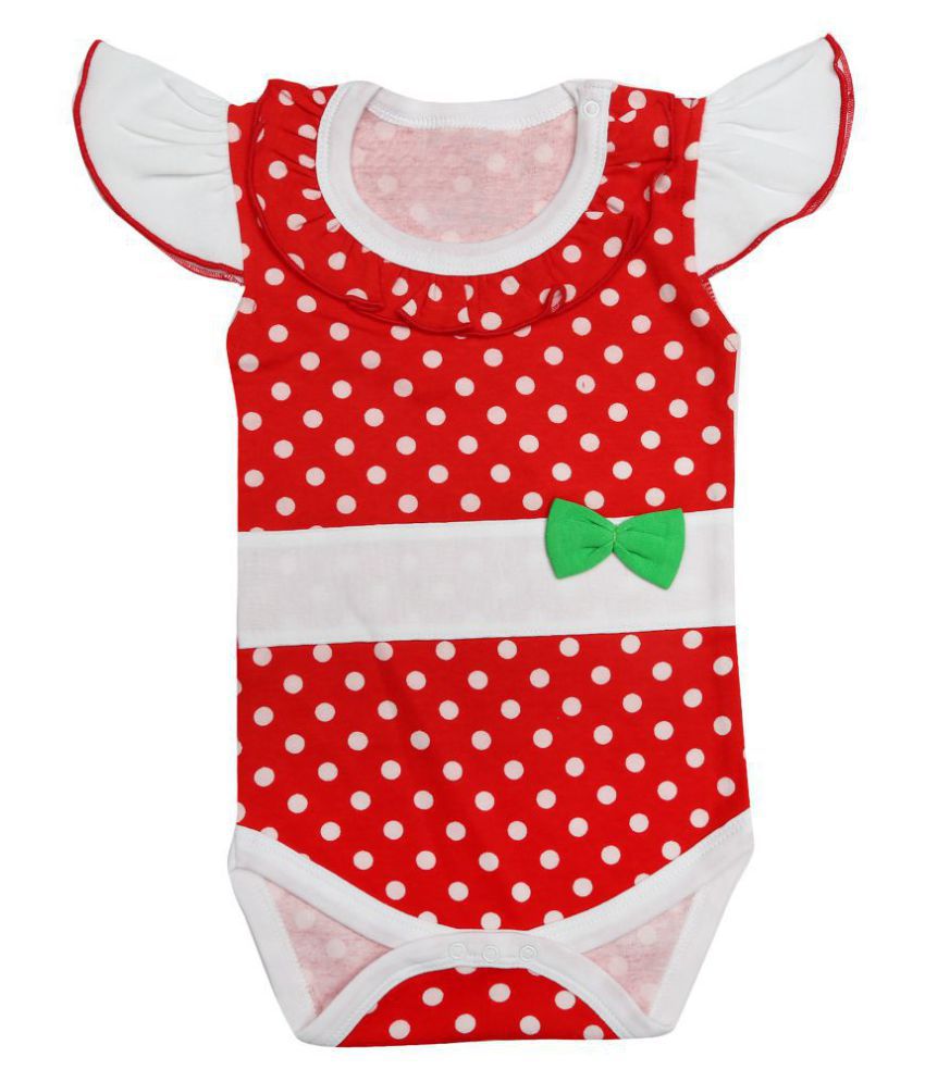     			Kaboos Red and White Colour Cotton Romper for Baby Girls