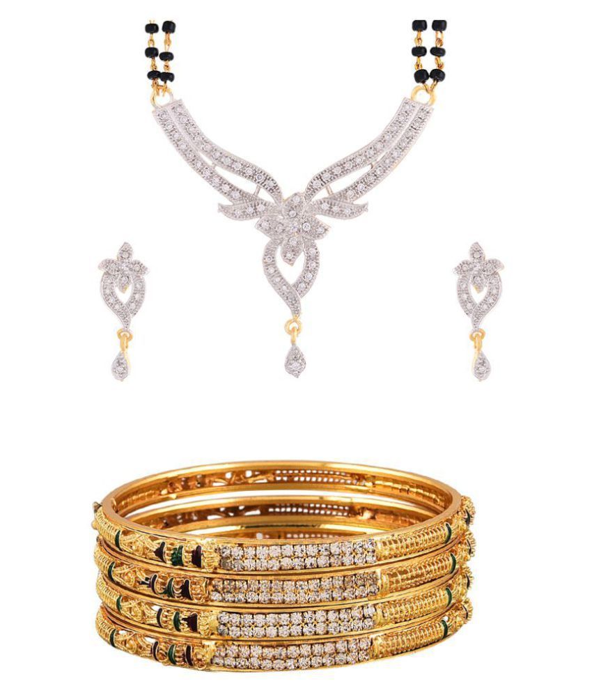     			Zeneme Party Wear Gold Plated Fancy Mangalsutra, earring, Bangles Jewellery For Girls and Women