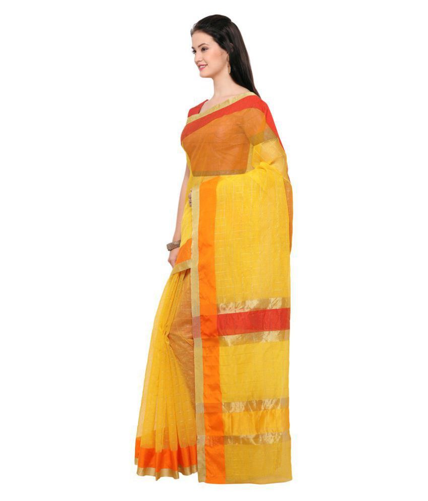 Saree Mall Yellow and Orange Linen Saree Buy Saree Mall Yellow and