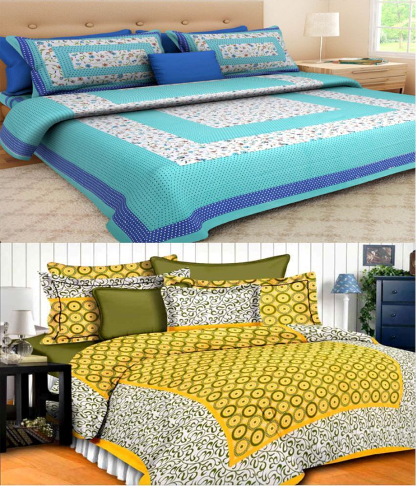 jaipuri bedsheet Cotton 2 Double Bedsheets with 4 Pillow Covers Buy