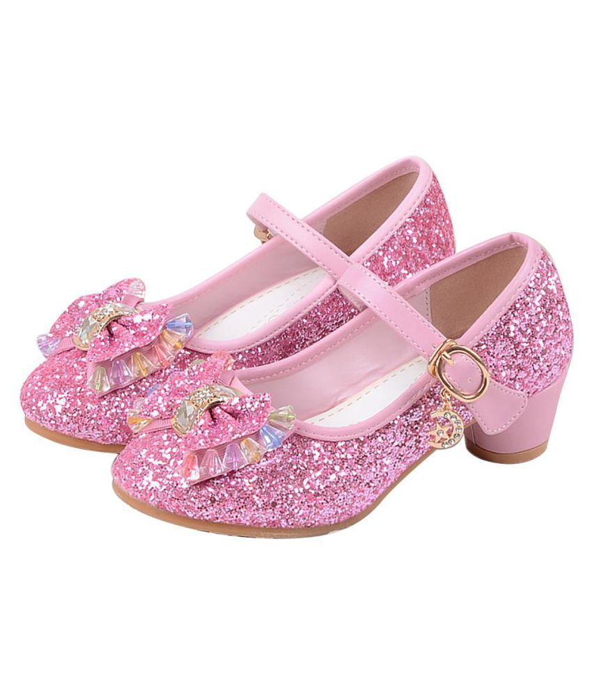 Kids Girls Bowknot Fashion Shiny Sequins Princess Shoes Hight Heels ...