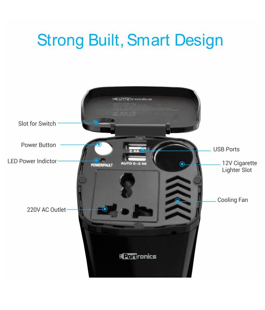 Portronics CarPower One Portable 200W Car Inverter with Single AC 220V