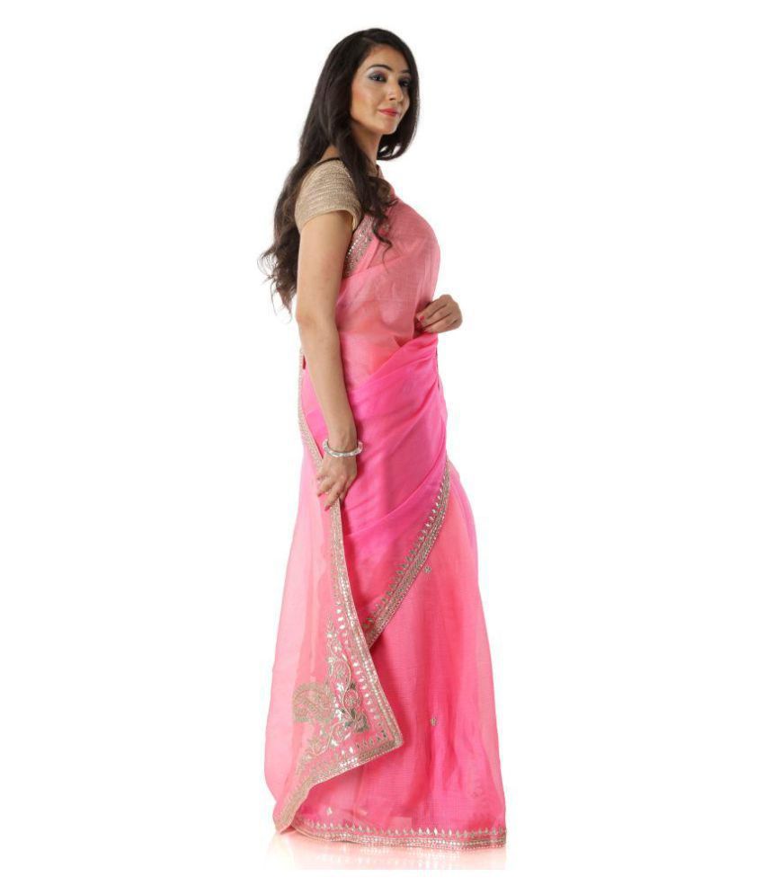 Ranas Pink Kora Silk Saree Buy Ranas Pink Kora Silk Saree Online At