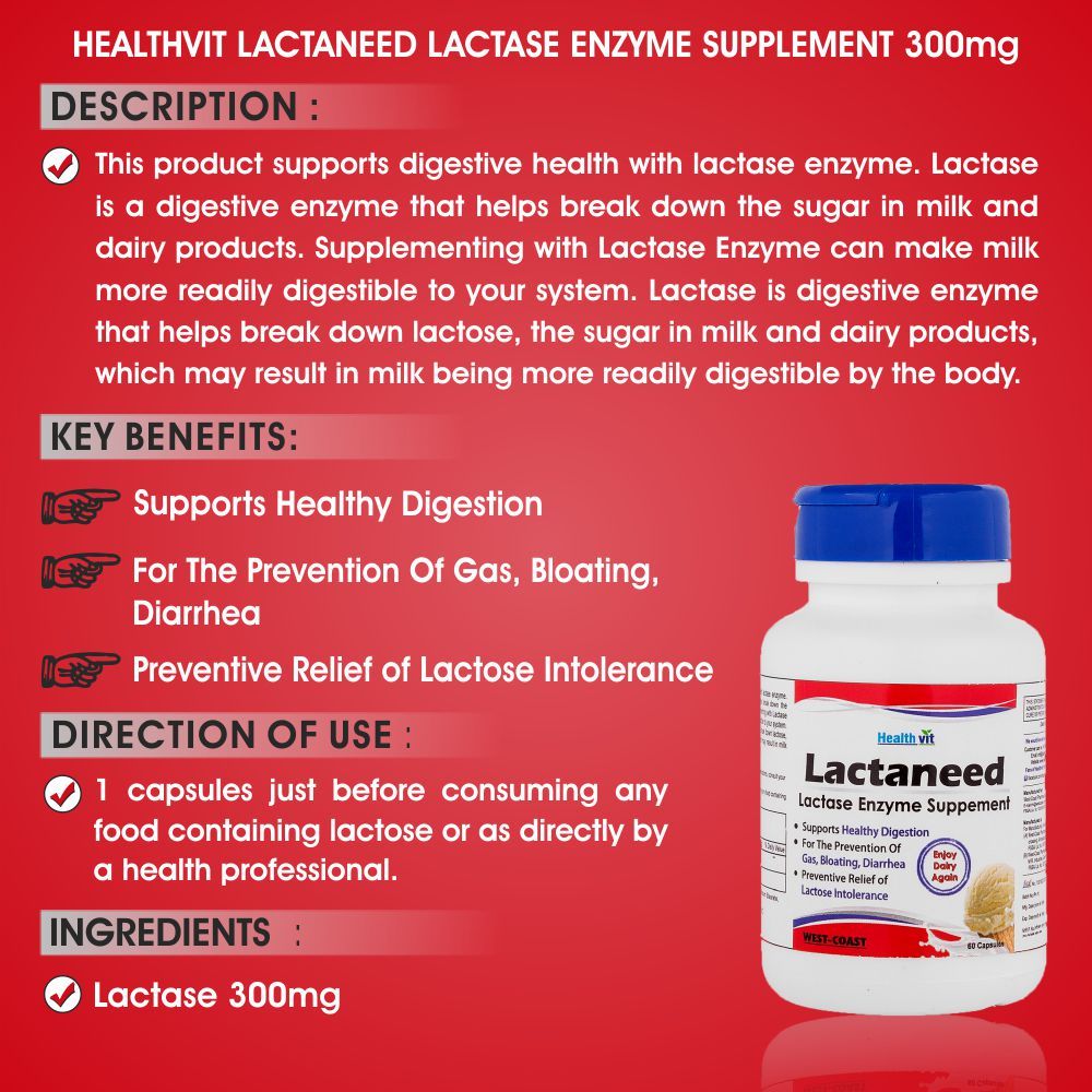 HealthVit Lactaneed Lactase Enzyme For Lactose Intolerance 60 no.s