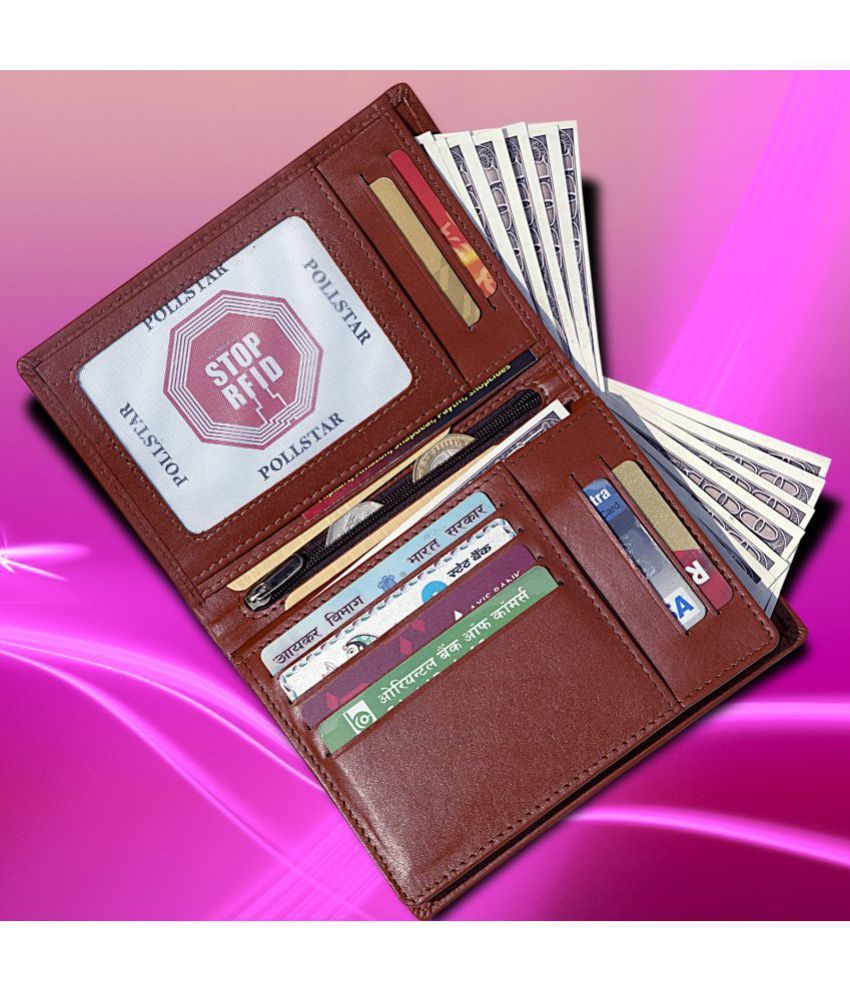POLLSTAR RFID Blocking Women Wallet/Documents holder Leather Brown