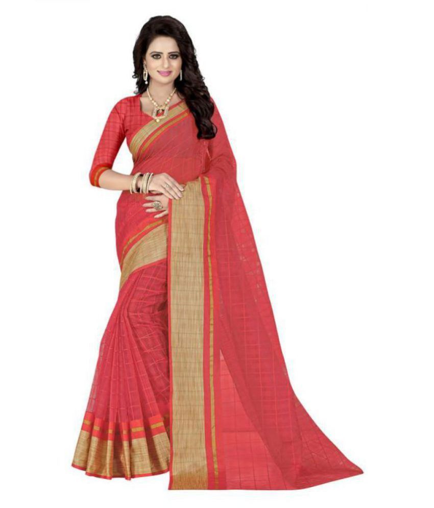 white and red cotton saree online