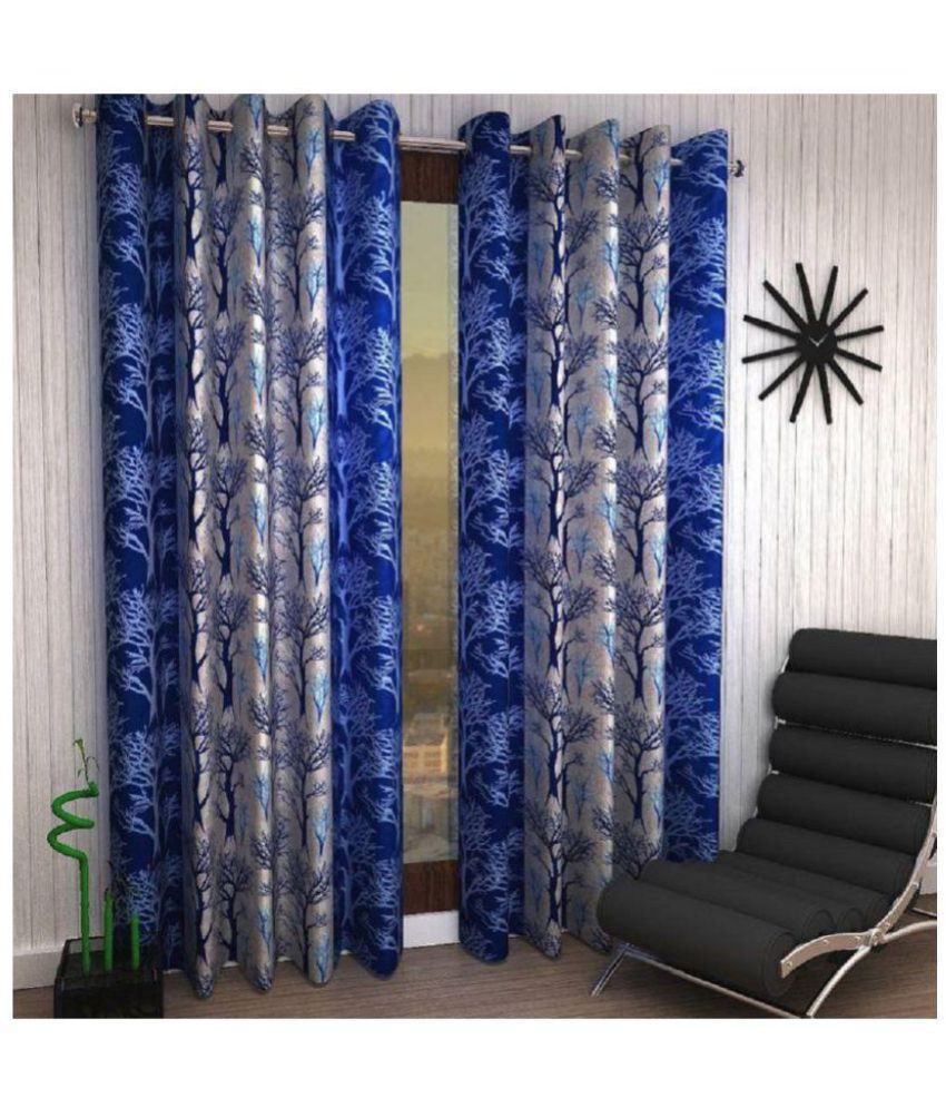     			Panipat Textile Hub Printed Semi-Transparent Eyelet Window Curtain 5 ft Pack of 4 -Blue