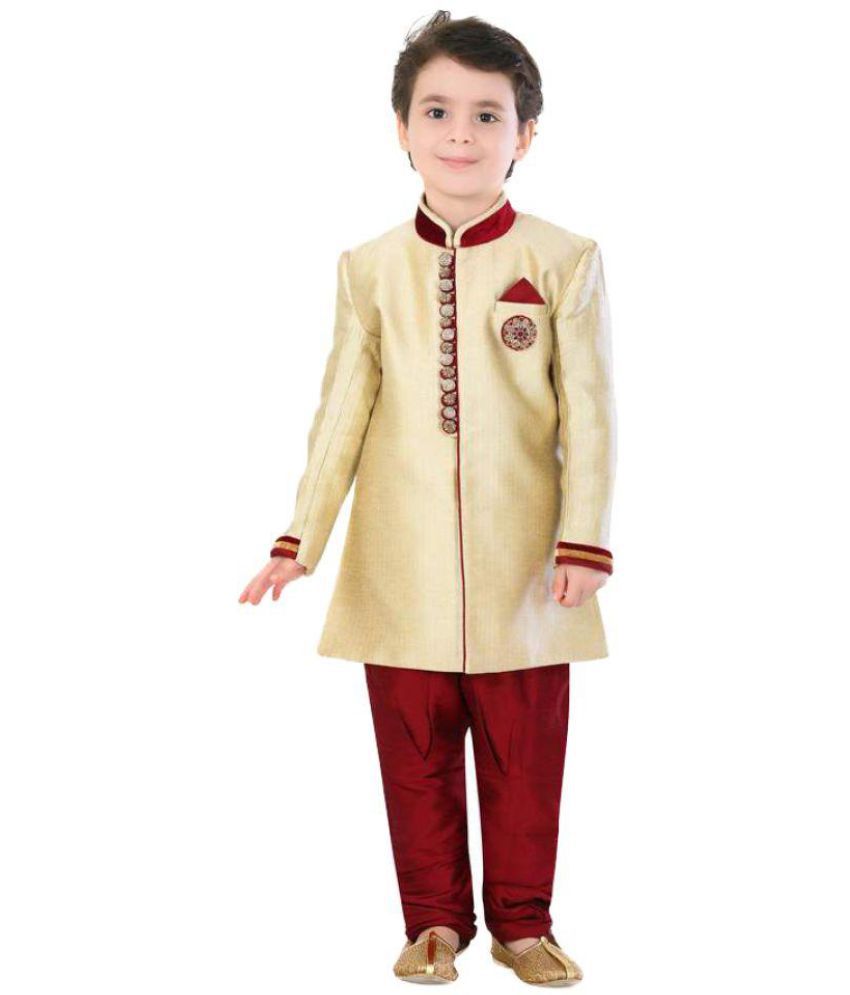 ETHNI KS NEU - RON Sherwani With Pyjama Set - Gold and Maroon - Buy ...
