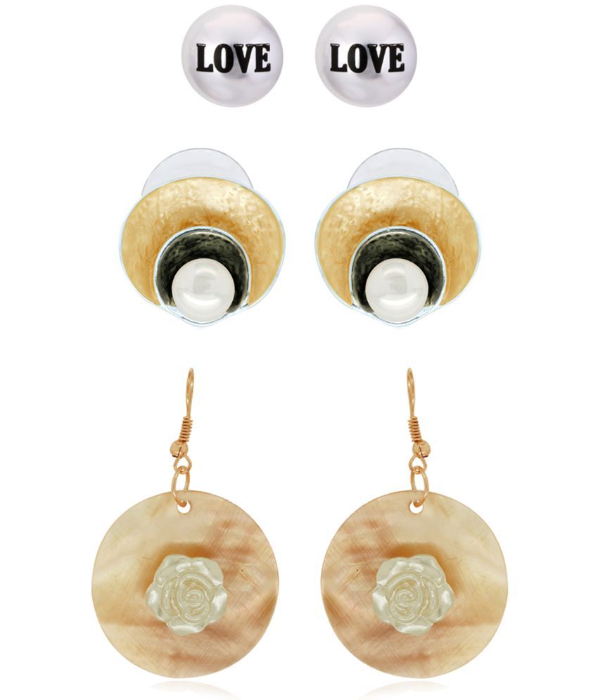     			Spargz Fashoin Rose Round Love Pearl Earring Combo For Women