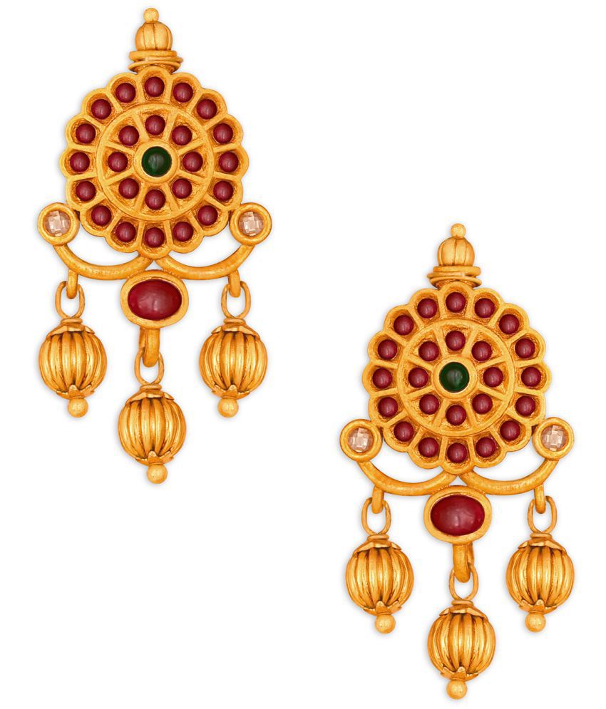     			Spargz Traditional Chandelier Brass Festive Wear Gold Plated Ruby Earring For Women