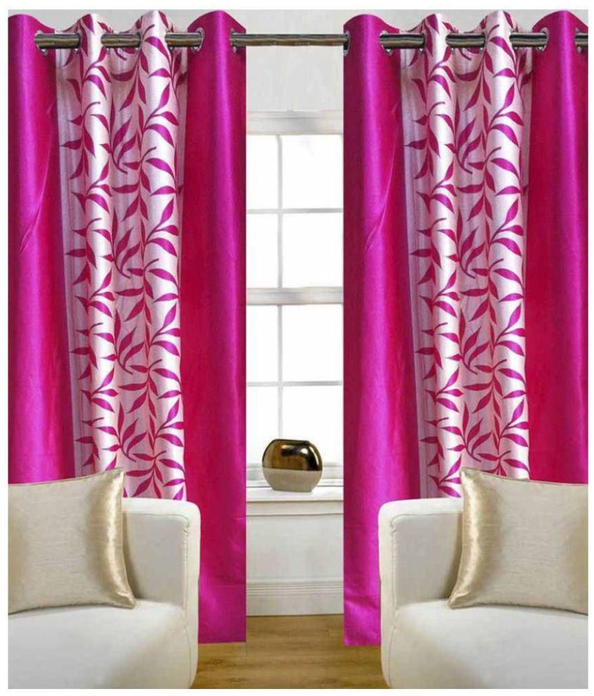     			Panipat Textile Hub Floral Semi-Transparent Eyelet Window Curtain 5 ft Pack of 2 -Pink