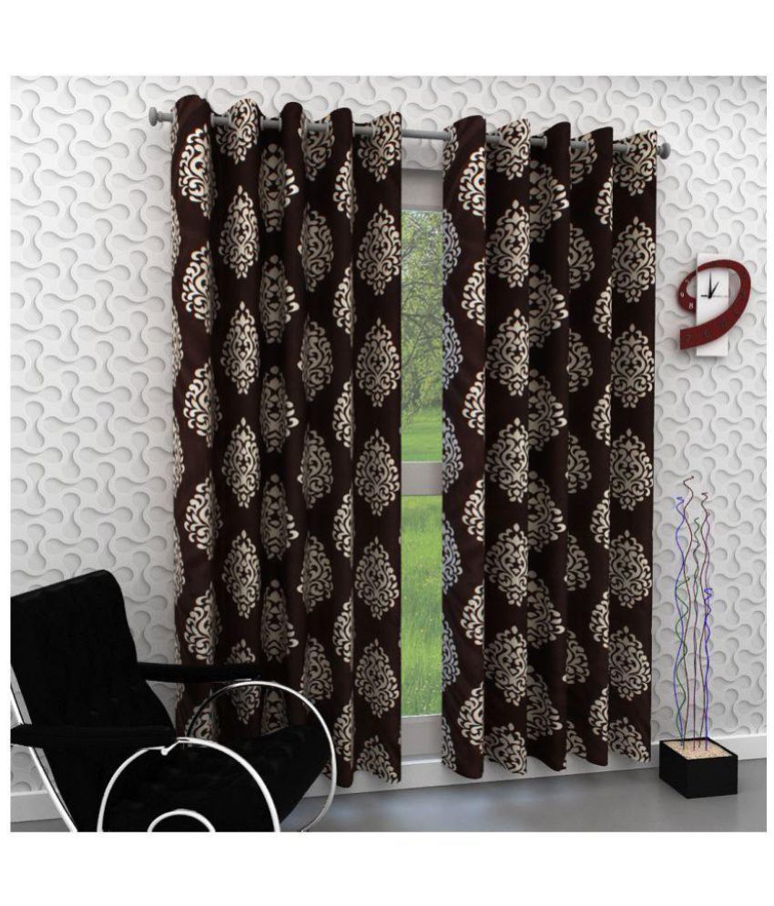     			Tanishka Fabs Floral Semi-Transparent Eyelet Window Curtain 5 ft Pack of 2 -Brown