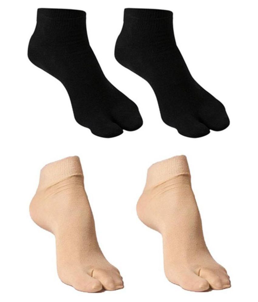     			Tahiro Black & Beige Cotton Thumb Ankle Length Socks - Pack Of 4